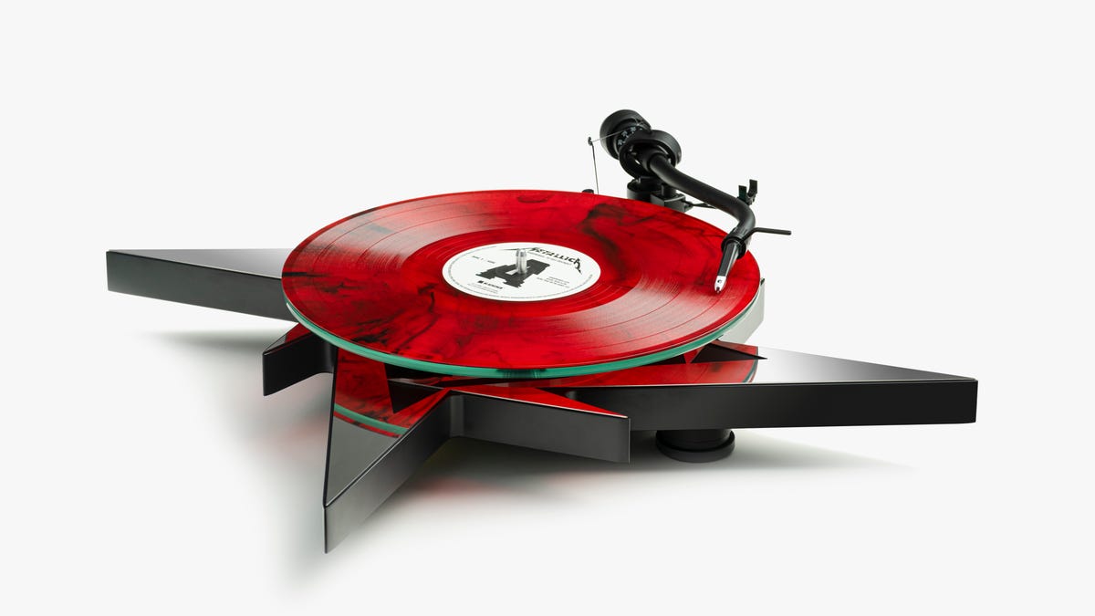 Metallica turntable with a red vinyl LP