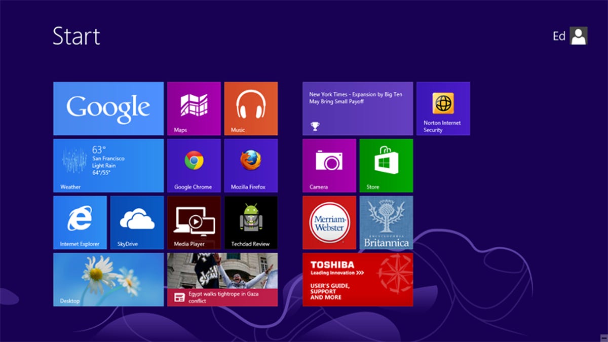 Windows 8 Start screen with custom tile