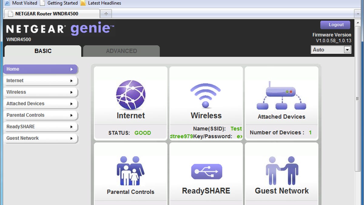 The current Netgear Genie interface of Netgear N900 routers.