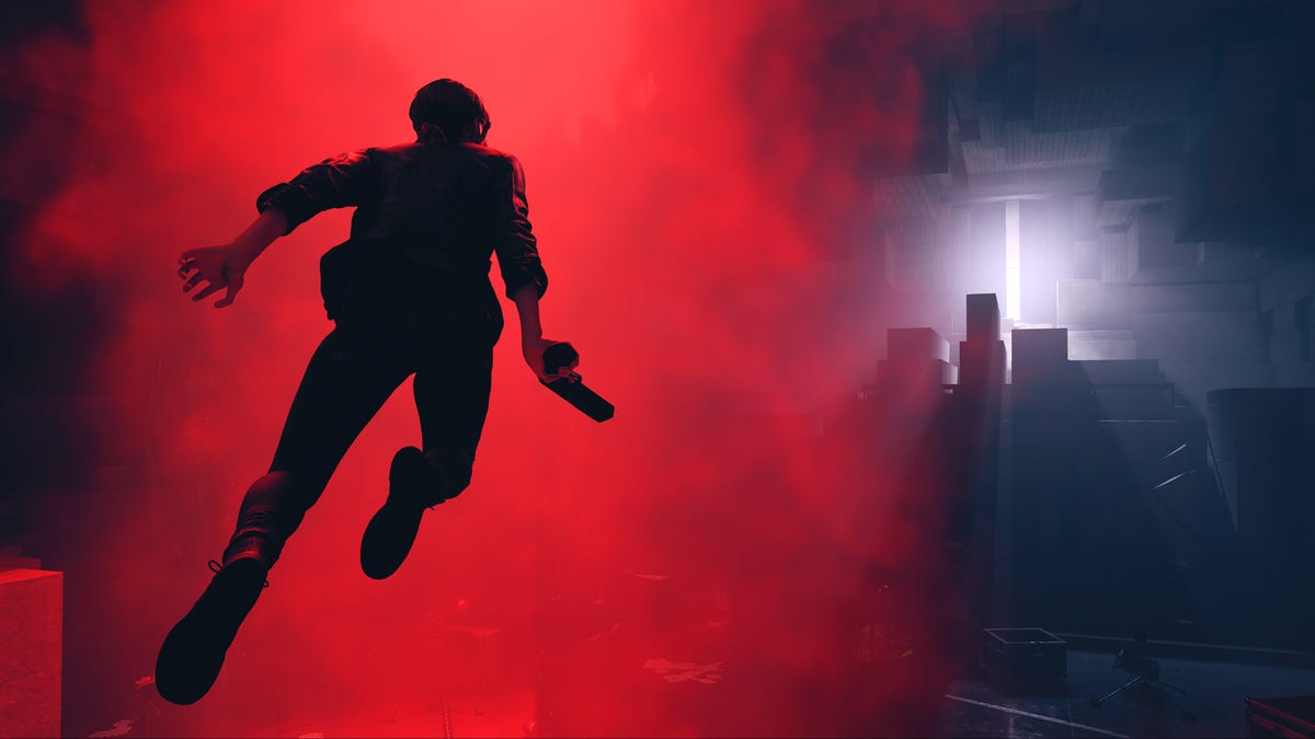Silhouette of Control protagonist Jesse Faden floating in air