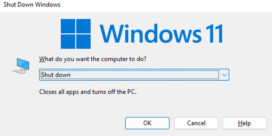 Windows 11 shutdown menu