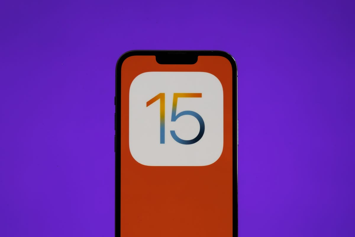 Apple iOS 15 logo on a phone