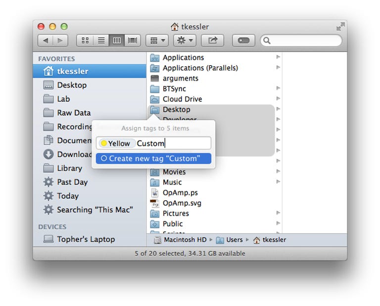 Tag editor window in OS X