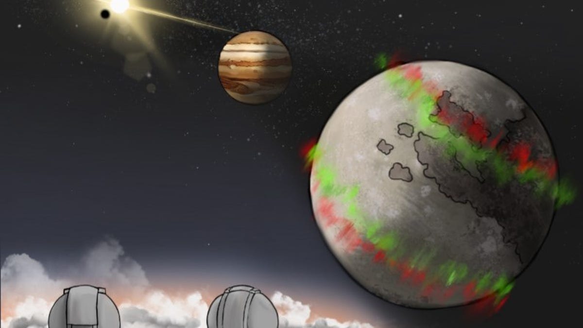 Illustration of aurora on Jupiter's moons