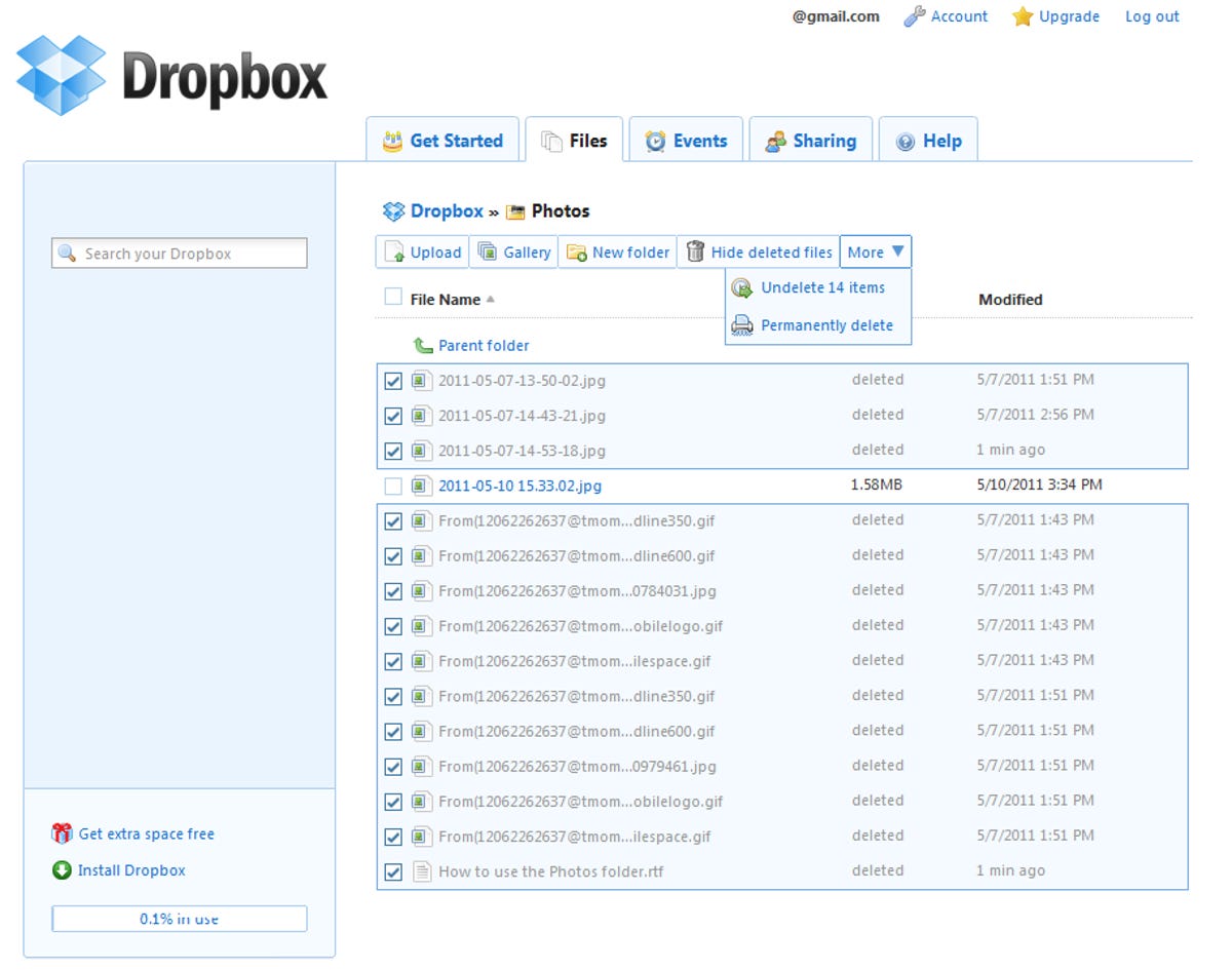 Dropbox: permanently delete files