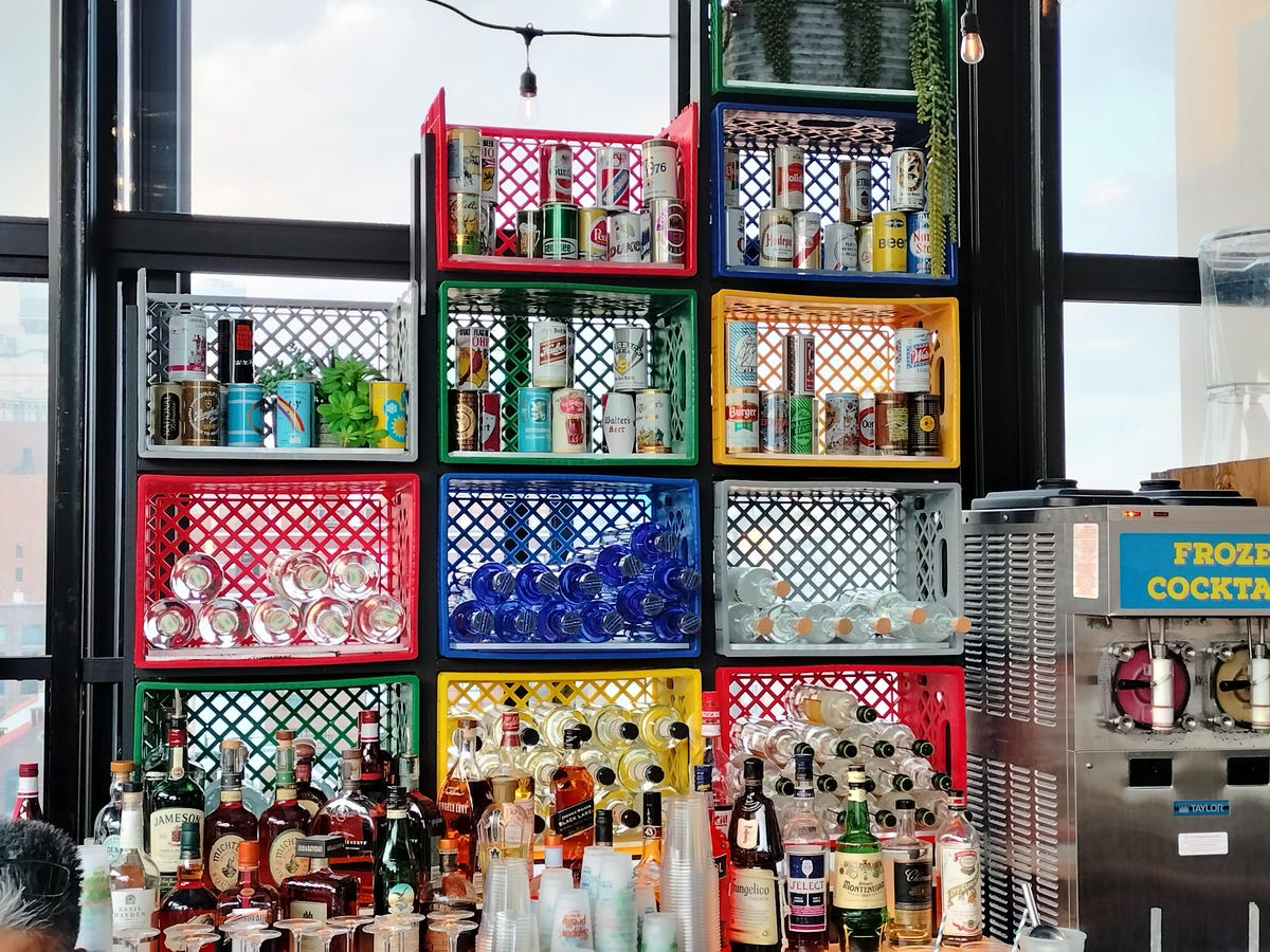 Daylight shot of bottles in a bar from OnePlus N20 5G.