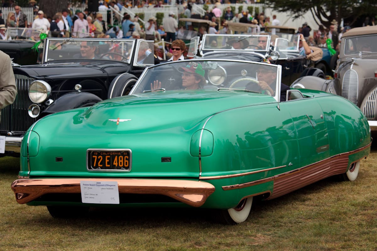The green and copper exterior of this 1941 Chrysler LeBaron Thunderbolt convertible was far less understated than most of the older cars at the Concours d'Elegance.