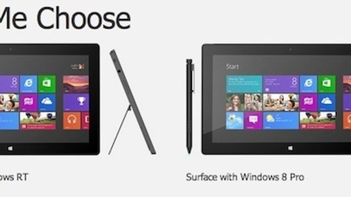 A Microsoft Web page touches on the difference between Windows RT and Windows 8 Pro.