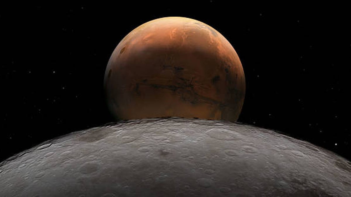 View of the moon and Mars