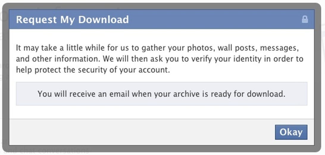 Facebook alert that it is preparing your profile download