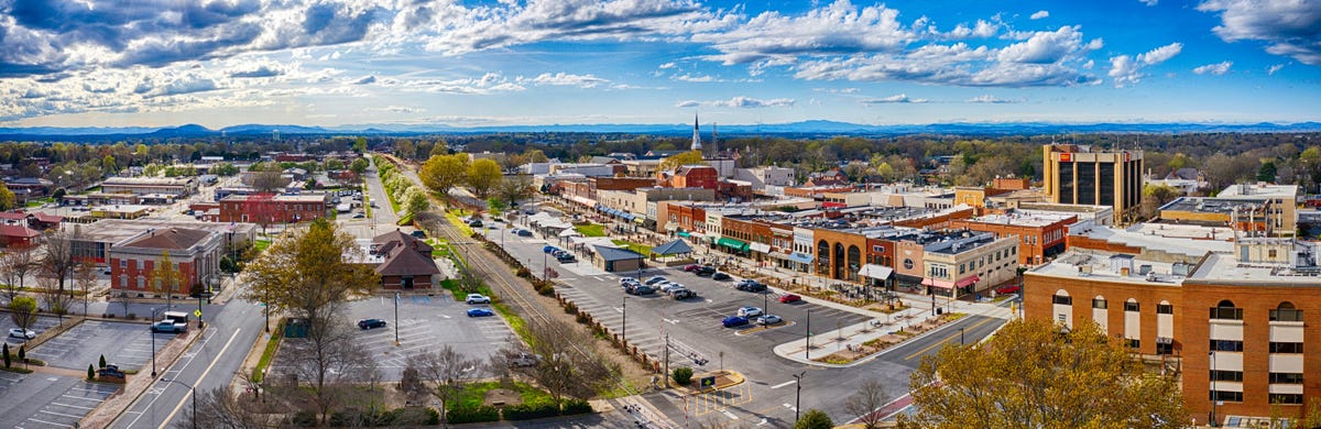 Aerial view of downtown Hickory, North Carolina