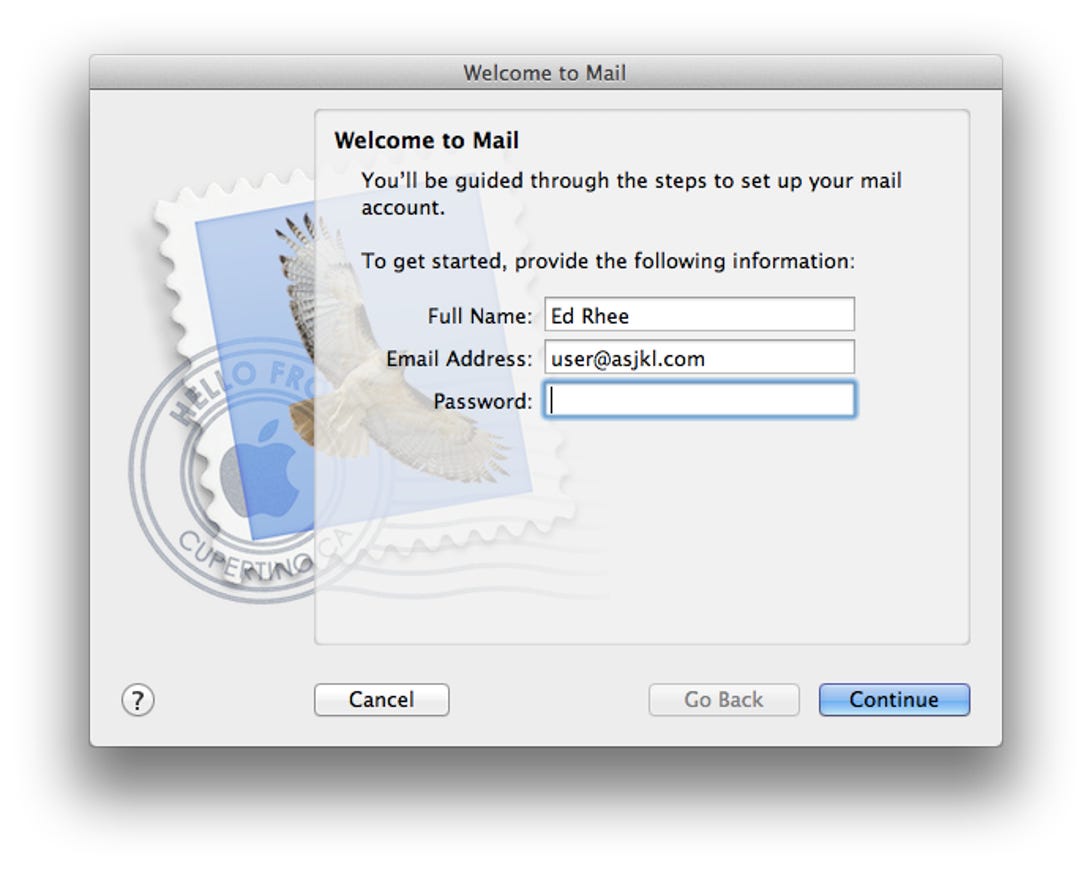 Apple Mail add account wizard