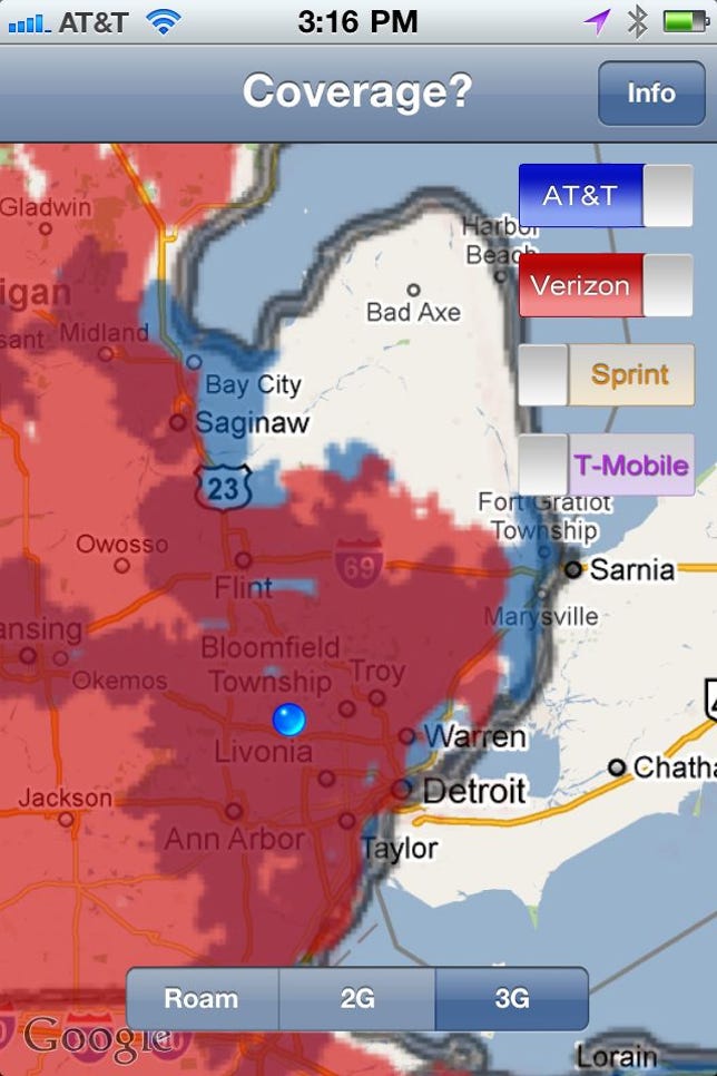 Residents of Bay City, MI, might be better off with AT&T than Verizon, at least when it comes to 3G coverage.