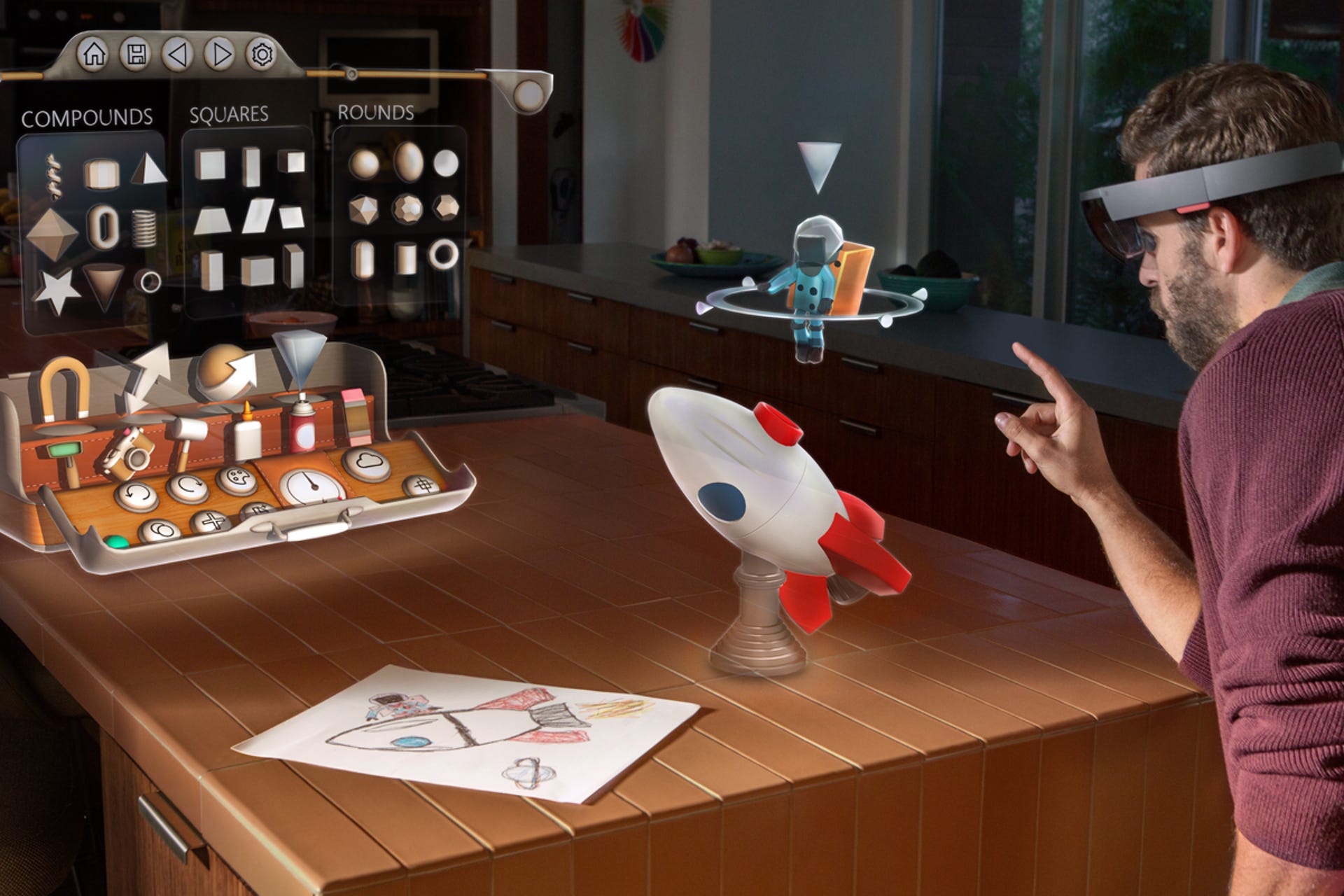 Microsoft's HoloStudio design software combines a virtual 3D world with the real world.