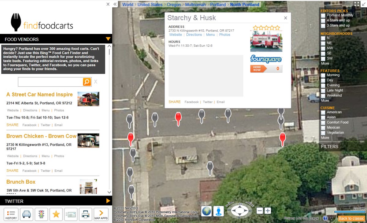 Bing Maps food cart finder