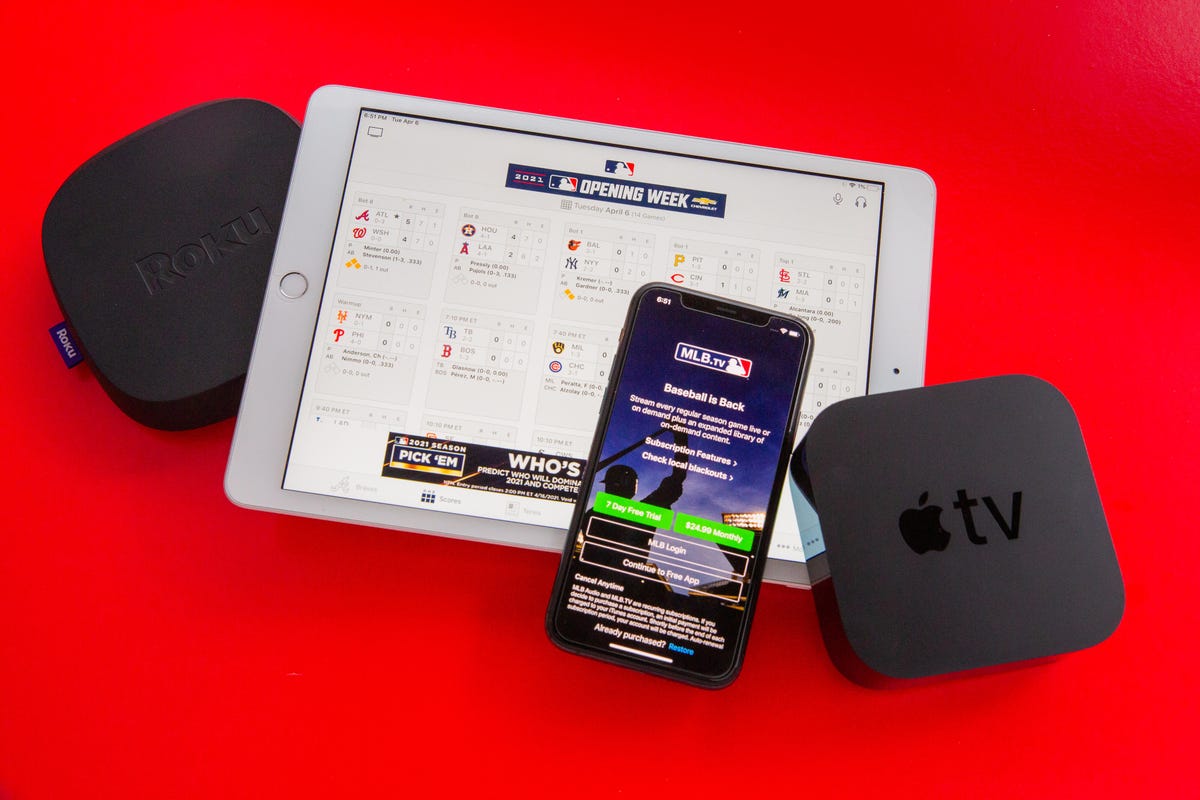Devices including an iPad, an iPhone, an Apple TV box and a Roku box