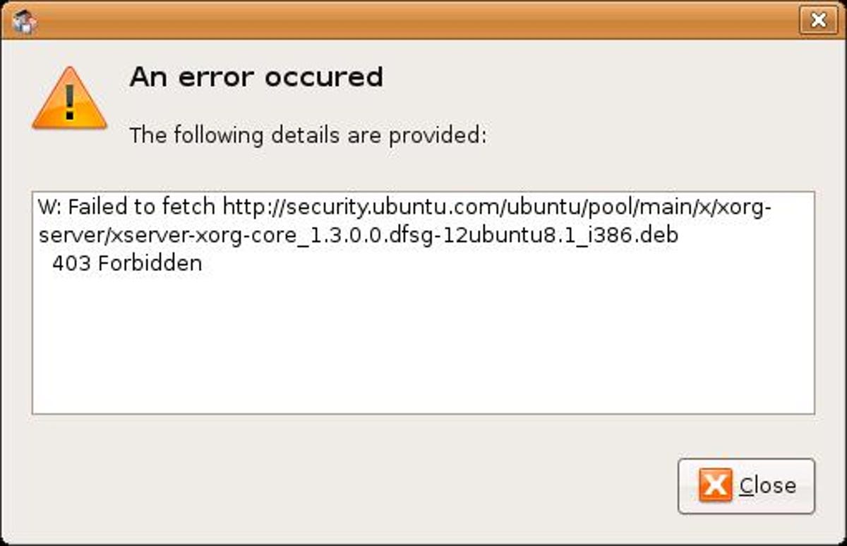 Ubuntu 7.10's Update Manager error message