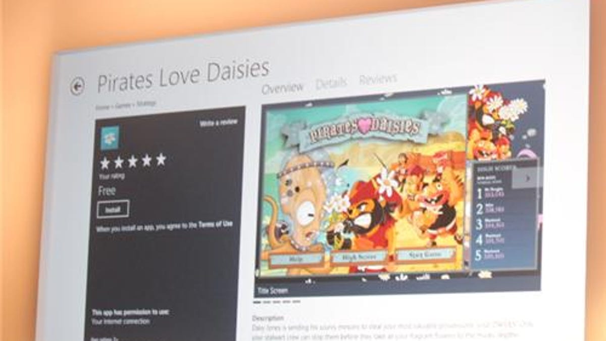 One of the many free apps available in the Windows Store in Windows 8 Consumer Preview.