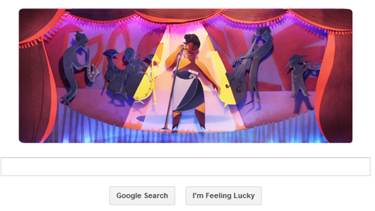 Ella Fitzgerald as portray in a Google Doogle.