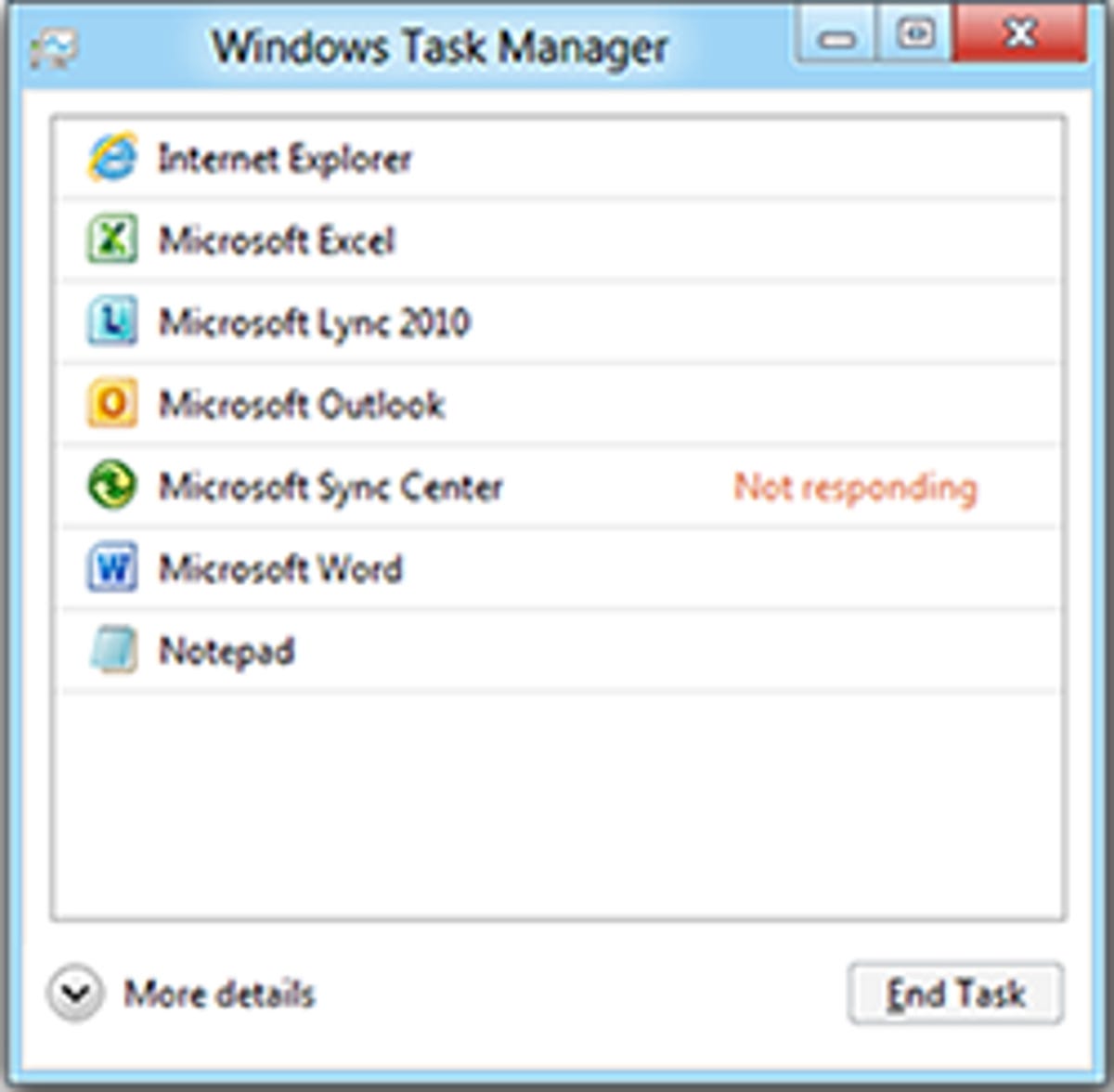 The new default view in Windows 8's Task Manager.