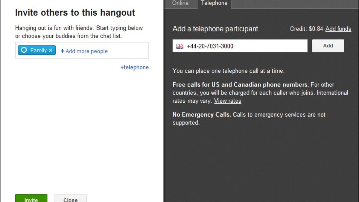 Place calls to phones from Google+ Hangouts
