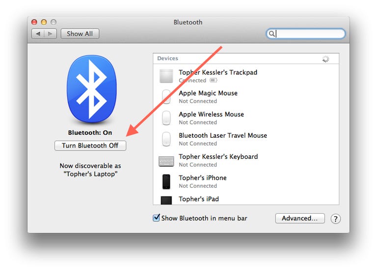 Bluetooth settings in OS X