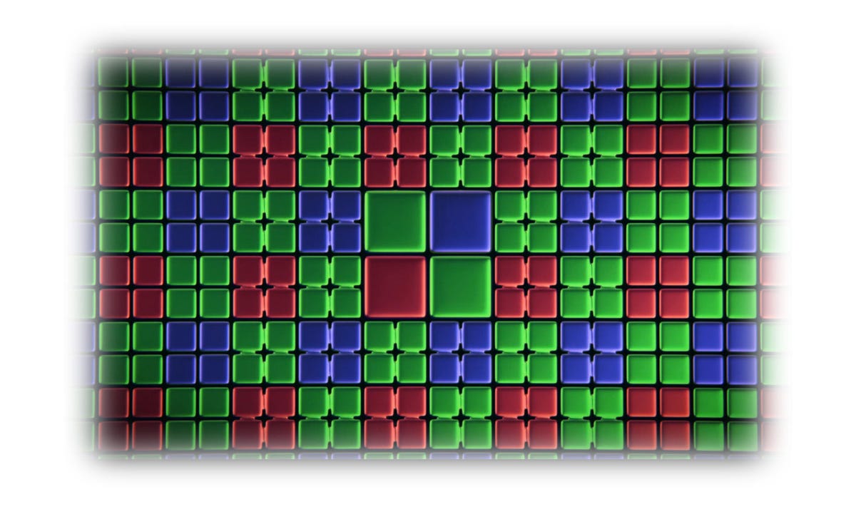 An illustration showing the checkerboard pattern used to govern how each pixel on an image sensor captures only red, green or blue color information