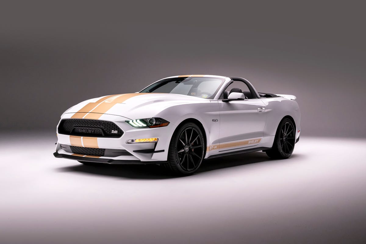 2022 Mustang Shelby GT-H convertible in Oxford White on a white background