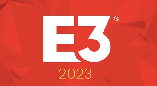 E3 2023 logo against a red background