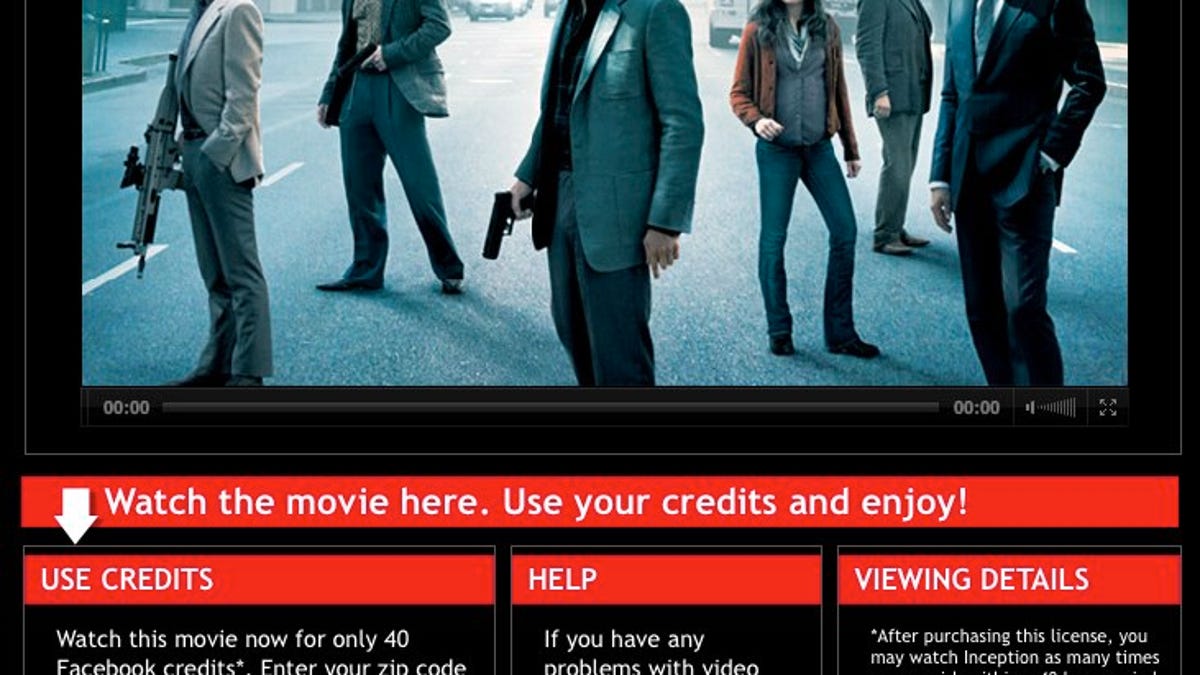 "Inception" is now available on Facebook--for 40 credits.