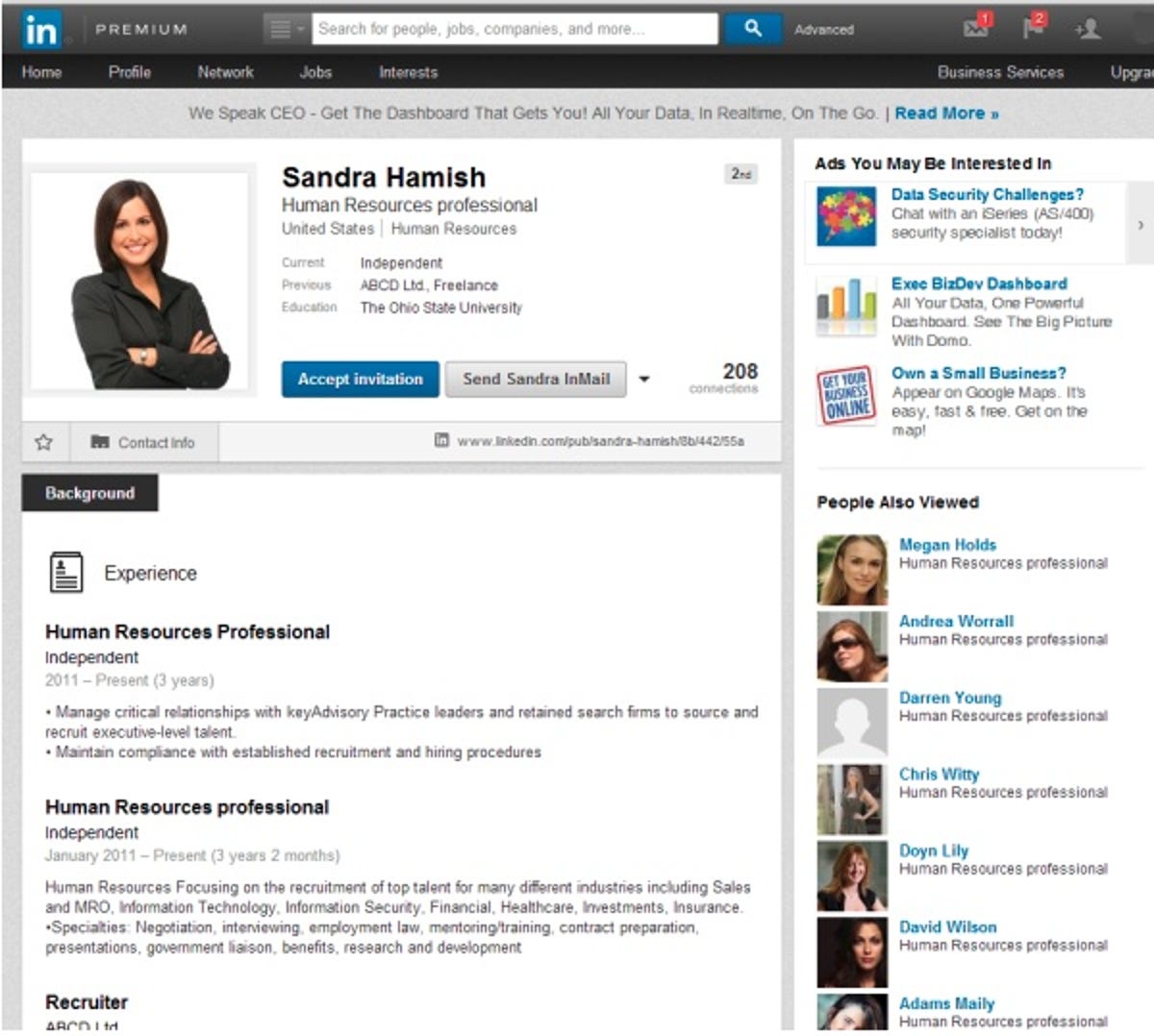 An example of a fake job recruiter profile posted to LinkedIn.