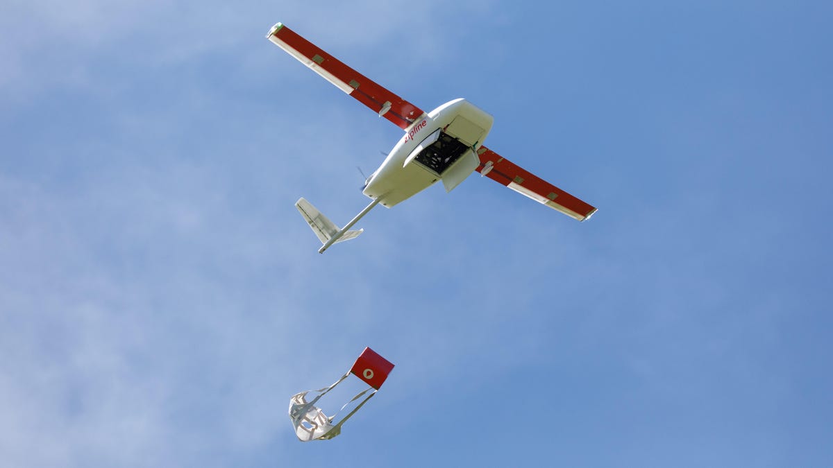 Zipline drone package drop