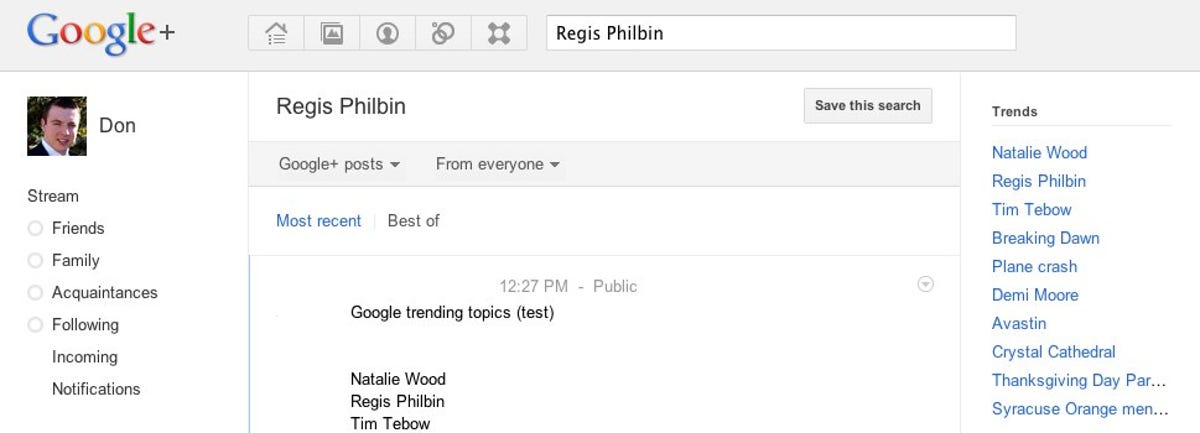 Google has added Trends to its Google+ search feature.