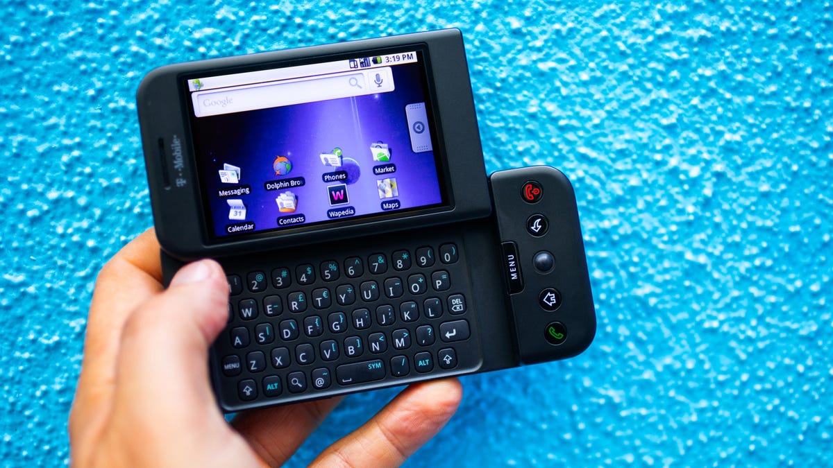 The T-Mobile G1 had a slide-up screen and a trackball to help navigate the display.