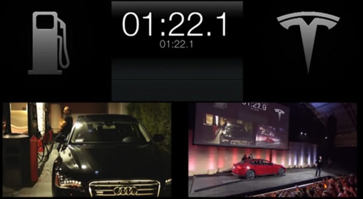 Tesla's demo shows how fast the Model S's battery can be swapped.