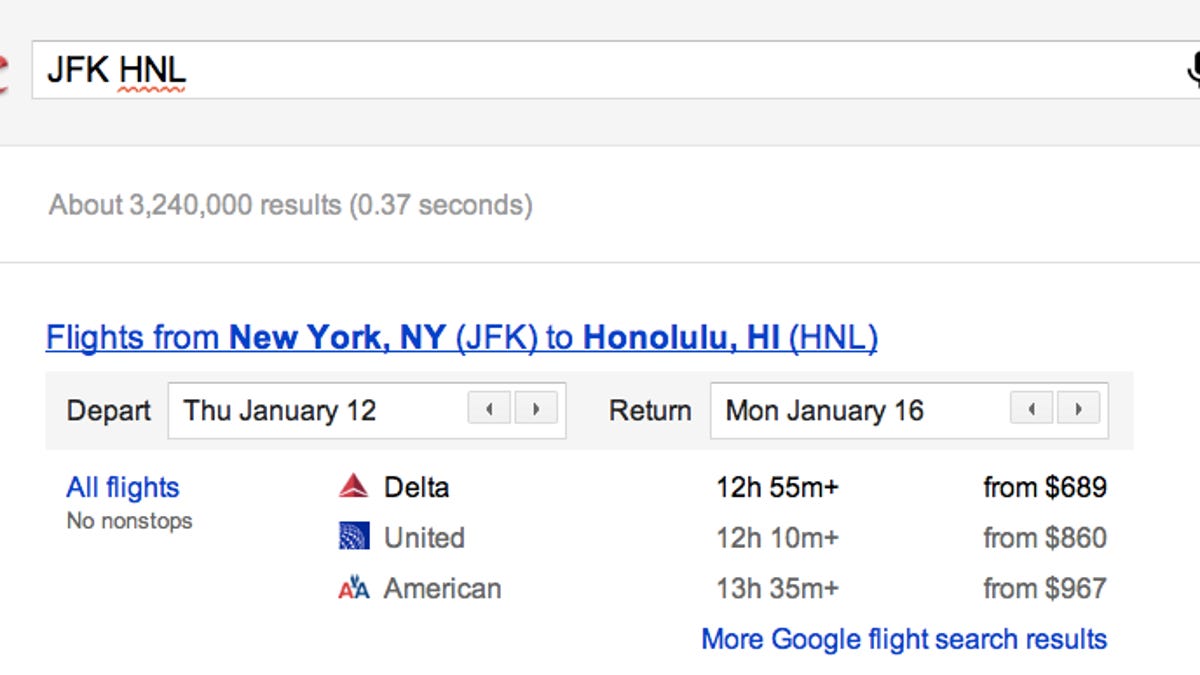 Searching for flights on Google.