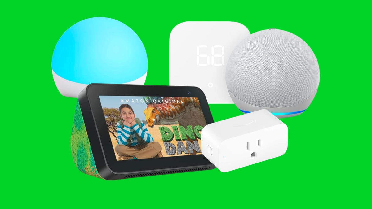 Amazon Echo Glow, Echo Show 5 Kids, smart thermostat, Echo Dot and smart plug