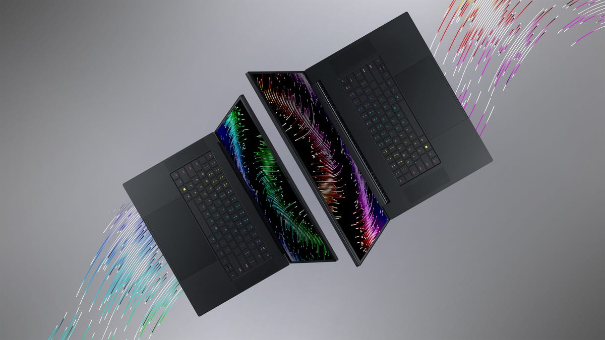 The Razer Blade 16 and Blade 18 shown back to back from above