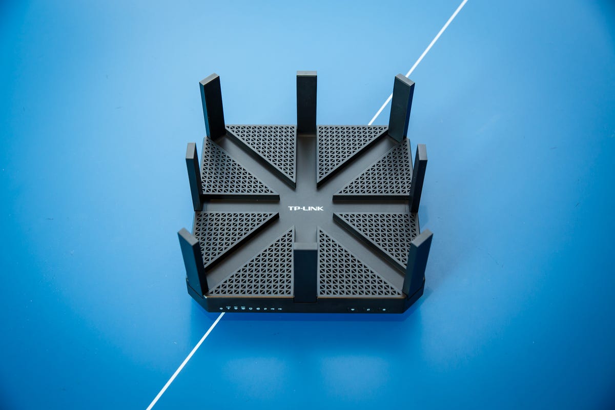 TP link router on blue background