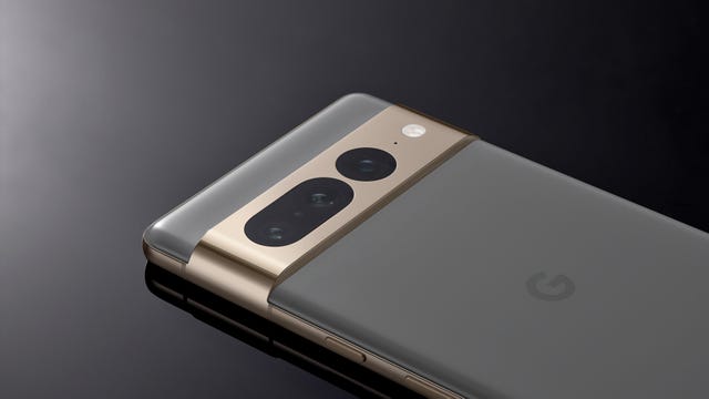Three cameras are visible in the thicker camera bar across the back of the Pixel 7 Pro phone