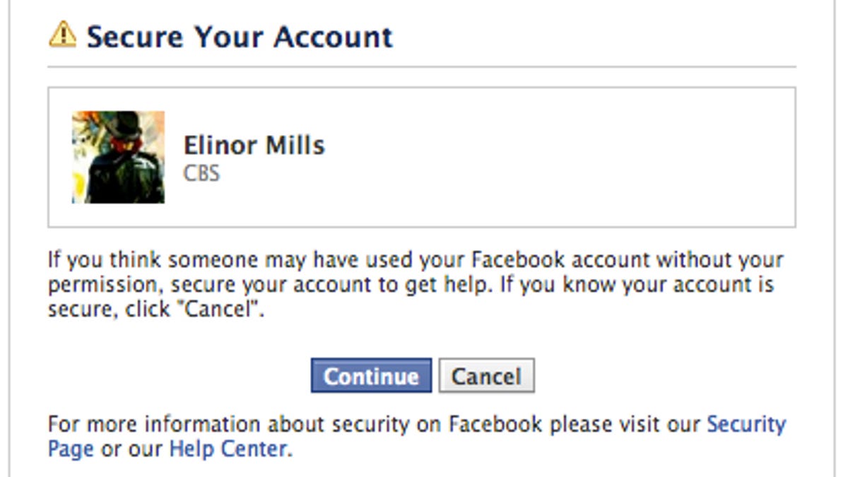 Here is a screenshot of the prompt Facebook users will get when they indicate that their computer may have an infection.