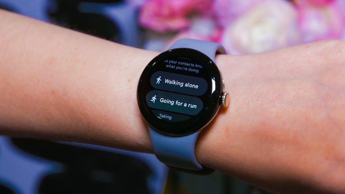 The Pixel Watch 2's new Safety Check feature appears on the screen