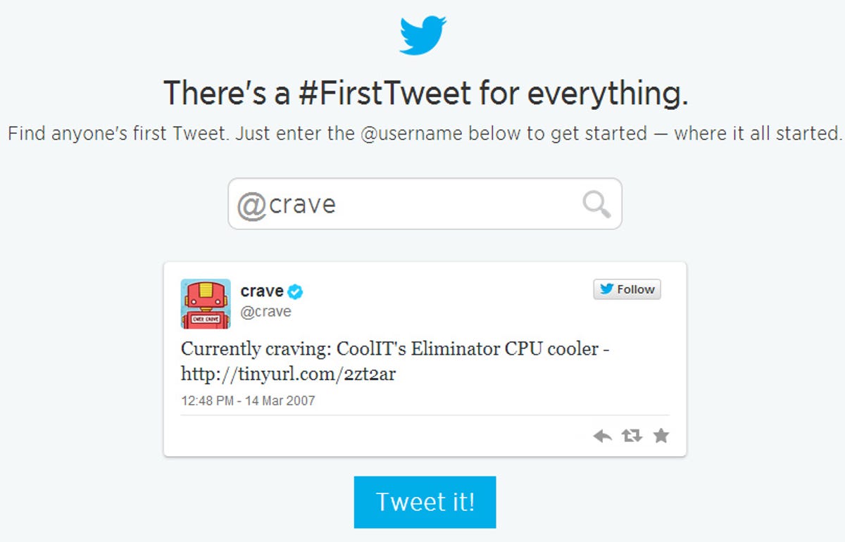 Crave's first tweet