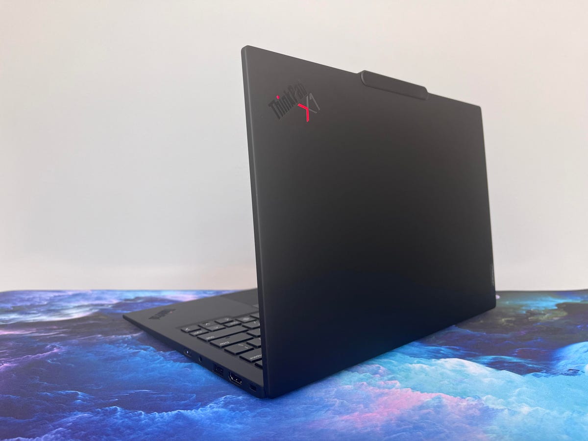 Lenovo ThinkPad X1 Carbon Gen 12 turned to show lid and camera bump