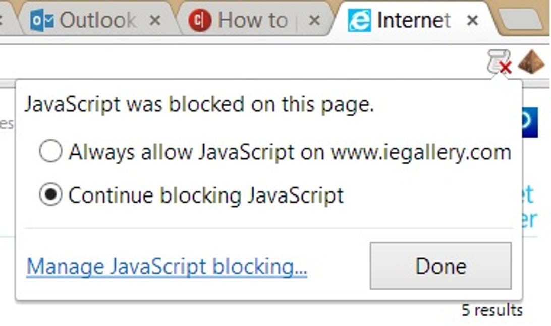 Google Chrome block/allow JavaScripts button