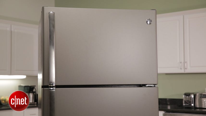 A slick slate finish on this GE fridge