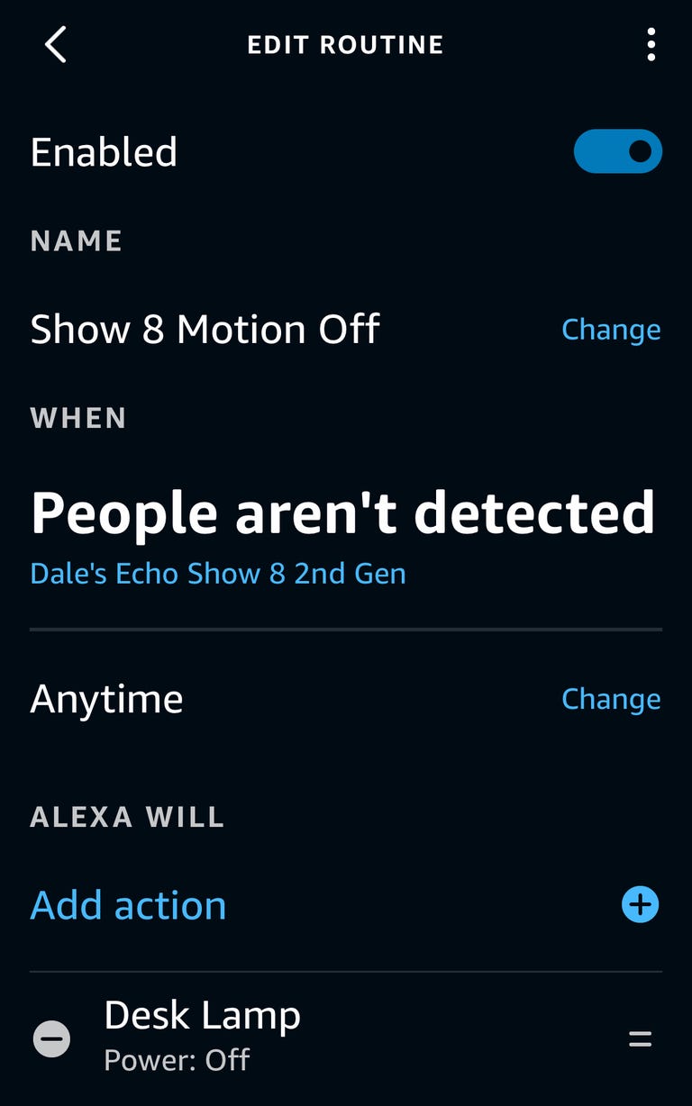 Alexa person detection routine off