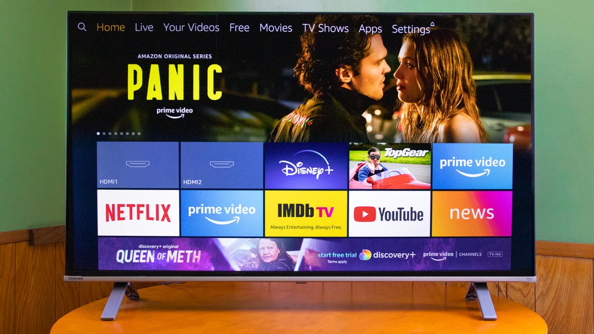 A TV showing the Amazon Prime TV home screen