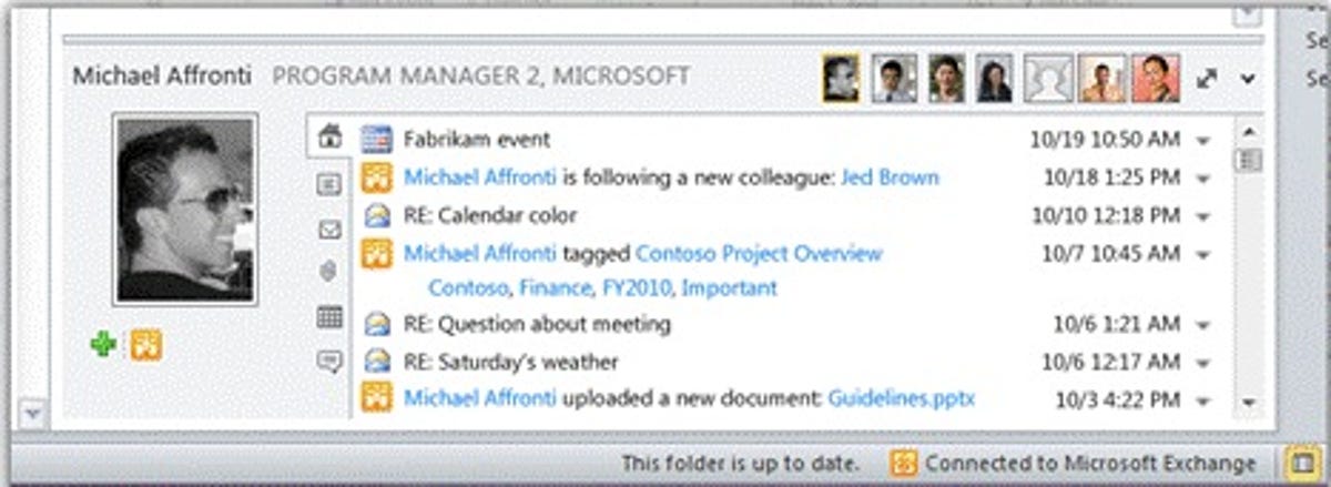 Microsoft's Outlook Social Connector software in action.