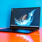 Samsung Galaxy Book 2 Pro 360 open on a table